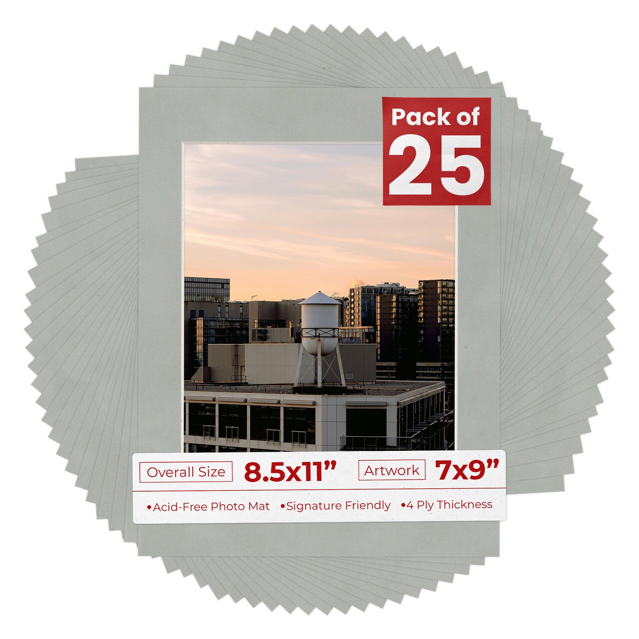 Light Grey Suede Mat Board for 8.5x11 Frames - Fits 7x9 Photos